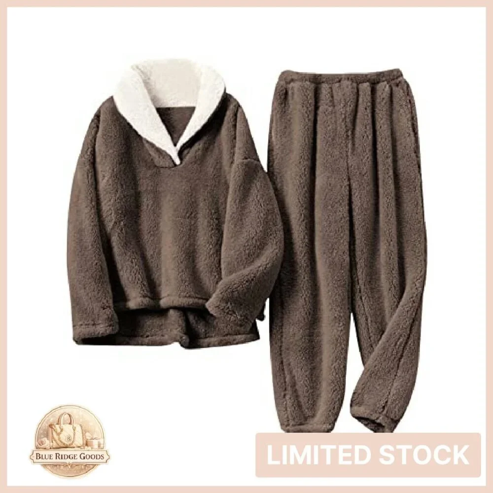 Cozy Fleece Pajama Set Sherpa Pullover Pants Loungewear Sleepwear Warm